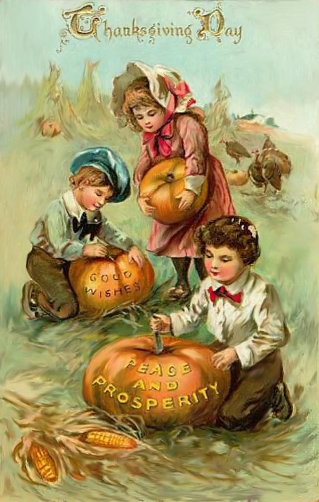 Victorian Vintage Children Getting Ready For Thanksgiving