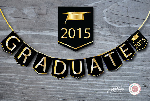 Black And Gold Graduation Banner Graduate Bunting Flags 2015