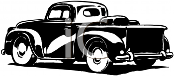 Black And White Vintage Pick Up With Tires In The Bed   Royalty Free