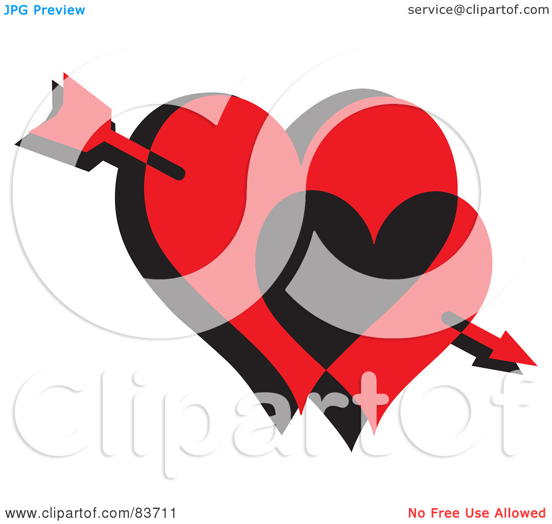Clipart Illustration Of Cupid S Arrow Through Two Red And Black Hearts