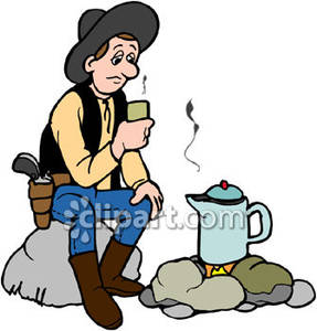 Cowboy Drinking Coffee At A Campfire Royalty Free Clipart Picture