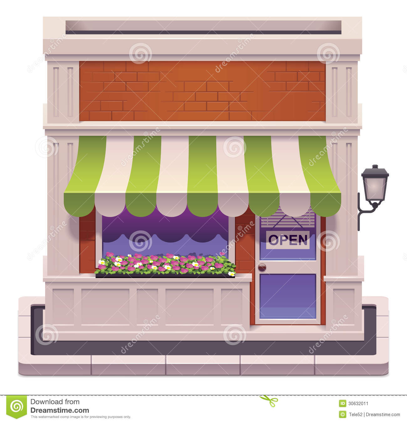 Detailed Icon Representing Shop Building With Awnings