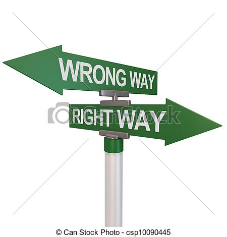 Green Two Way Street Sign Pointing To Right Way And Wrong Way