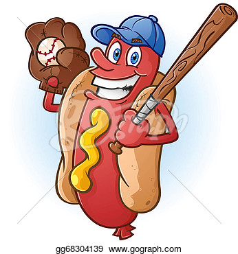 Hot Dog Baseball Cartoon Character  Clipart Drawing Gg68304139