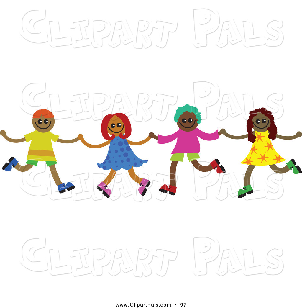 Pal Clipart Of A Line Of Four Happy Diverse Children Holding Hands And