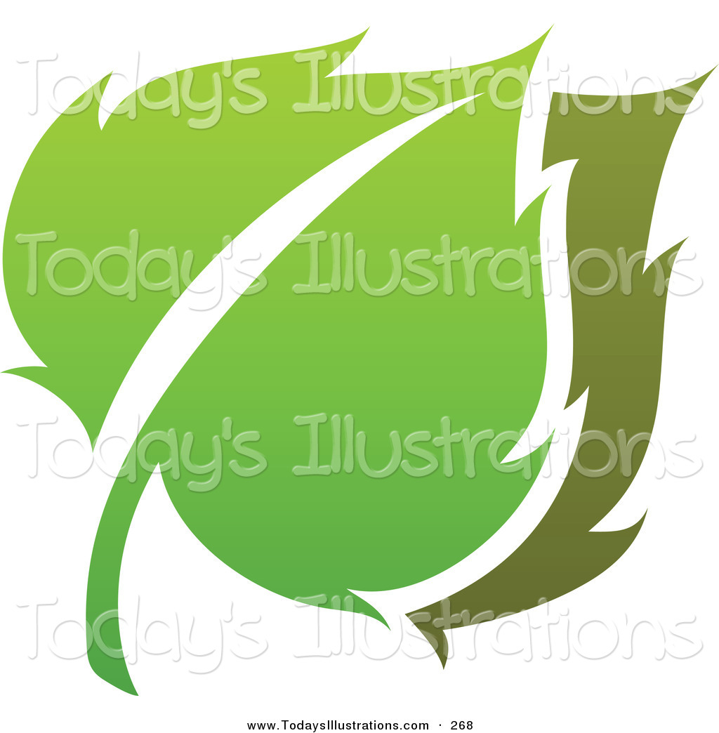 Preview  Clipart Of A Natural Layered Green Leaf Logo Icon On A Solid