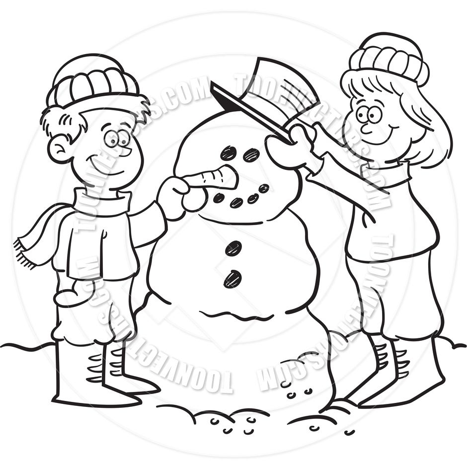 Seasons Black And White Clipart For Kids Cartoon Kids Building A