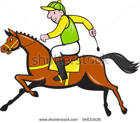 Vector Illustration Of A Cartoon Horse And Equestrian Jockey Racing