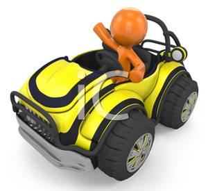 3d Man Driving An All Terrain Vehicle   Royalty Free Clipart Picture