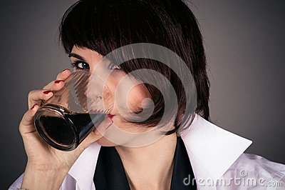 Beautiful Woman Is Drinking Royalty Free Stock Photos   Image