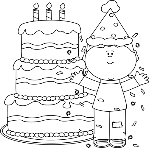 Black And White Boy With Birthday Cake And Confetti Clip Art   Black