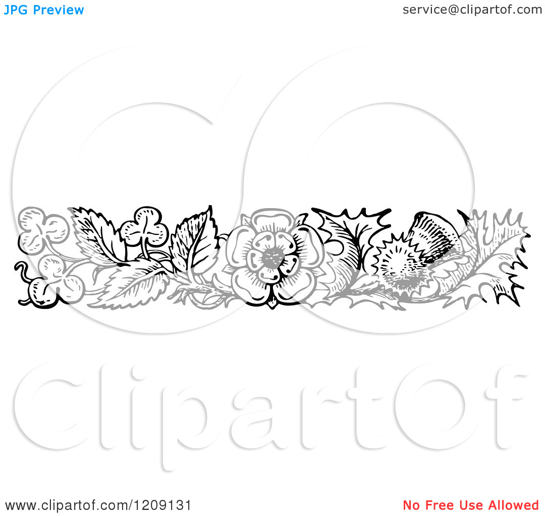 Clipart Of A Vintage Black And White Thistle Flower Border   Royalty    