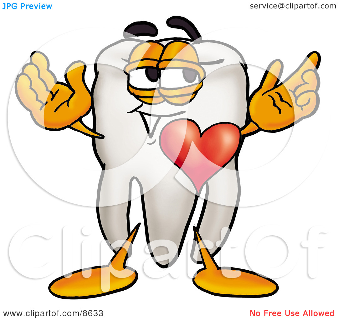 Clipart Picture Of A Tooth Mascot Cartoon Character With His Heart