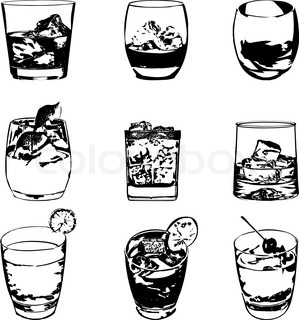 Cocktails Set  Vector Glasses Collection  Drinking Whiskey Party Menu