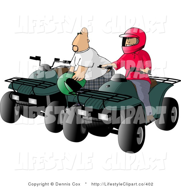 Dad And Son Man And Boy Riding Atv Four Wheelers By Djart    402