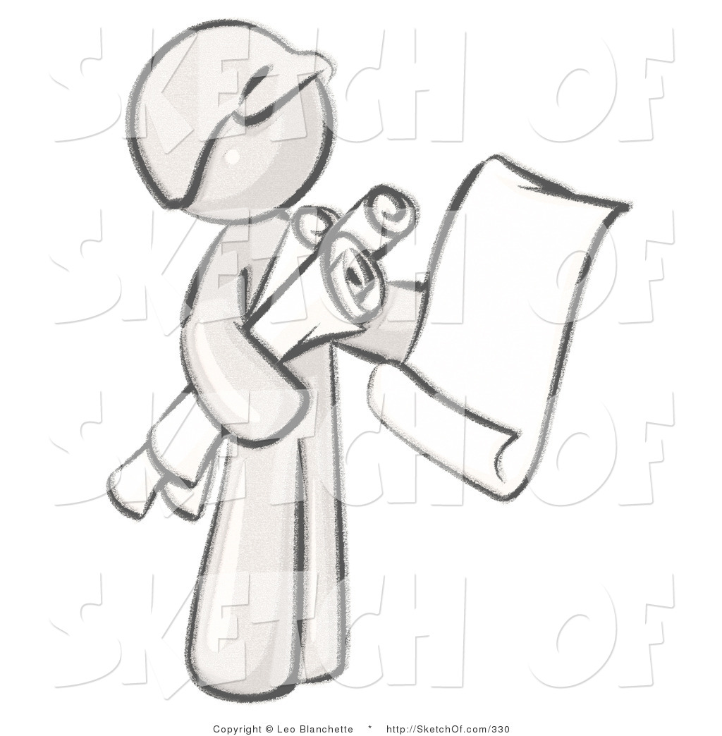 Design Mascot Man Architect Carrying Rolled Blue Prints And Plans