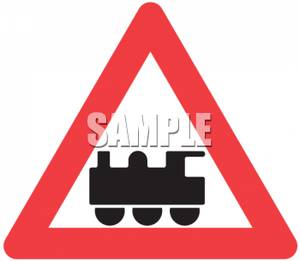 European Train Crossing Road Sign Royalty Free Clipart Picture