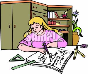 Girl Doing Geometry Homework   Royalty Free Clipart Picture