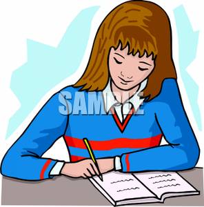 Girl Doing School Homework   Royalty Free Clipart Picture
