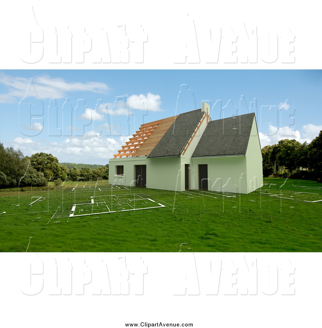 Larger Preview  Avenue Clipart Of A 3d Home Under Construction With