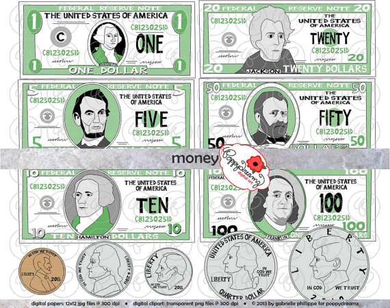 Manipulatives Dollar Bills Penny Quarter Dime Nickel Five Ten Twenty