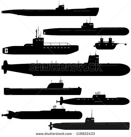 Navy  A Set Of Paths Submarines  Black And White Illustration Of A