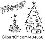 Of A Black And White Stenciled Christmas Garland Candle And Tree