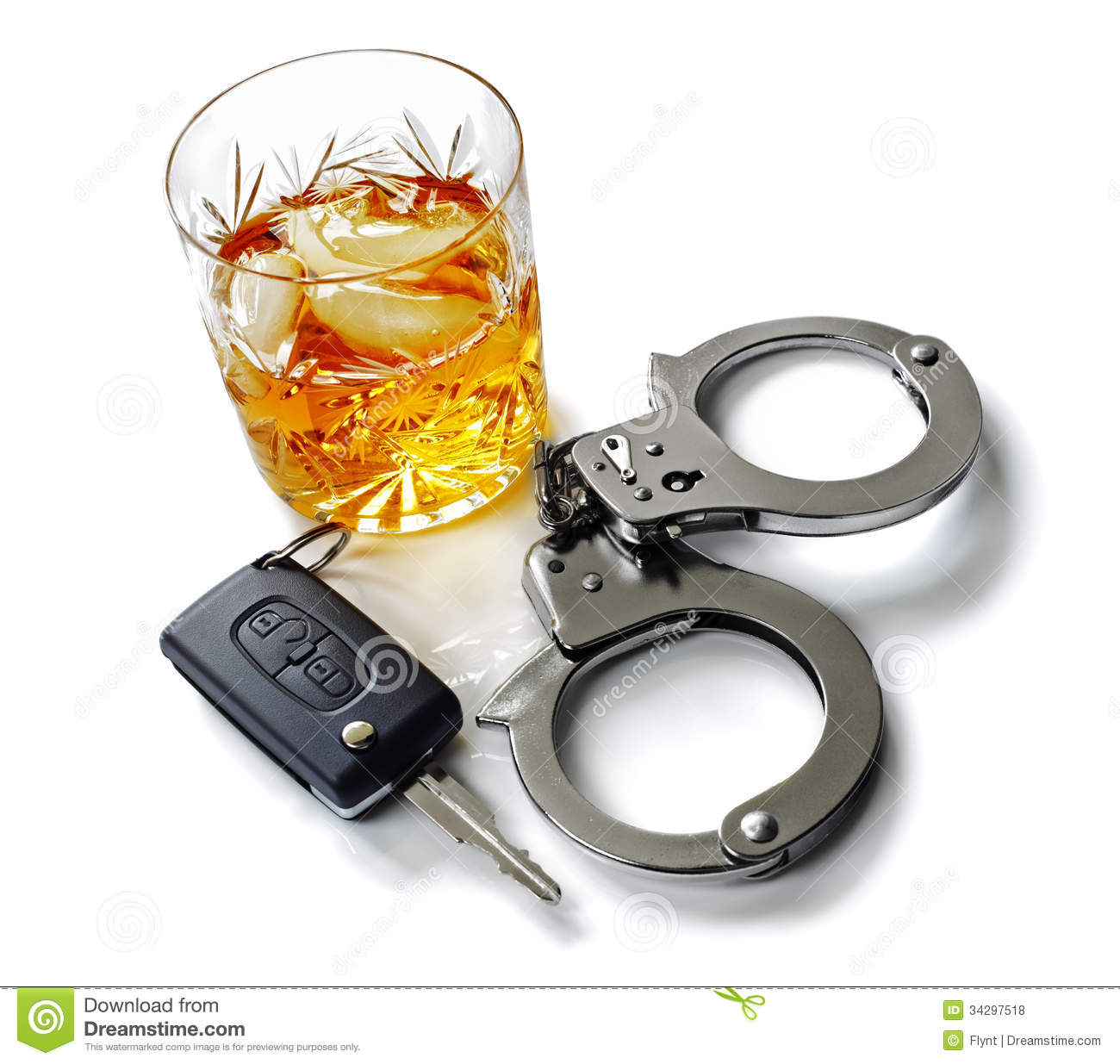 Whiskey With Car Keys And Handcuffs Concept For Drinking And Driving