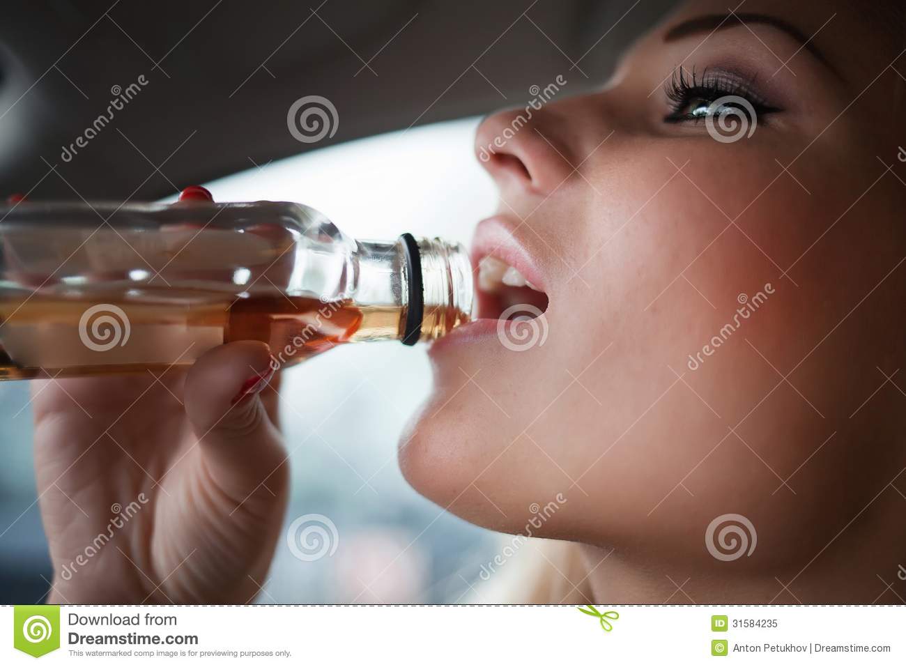 Woman Drinking In Car Royalty Free Stock Photo   Image  31584235