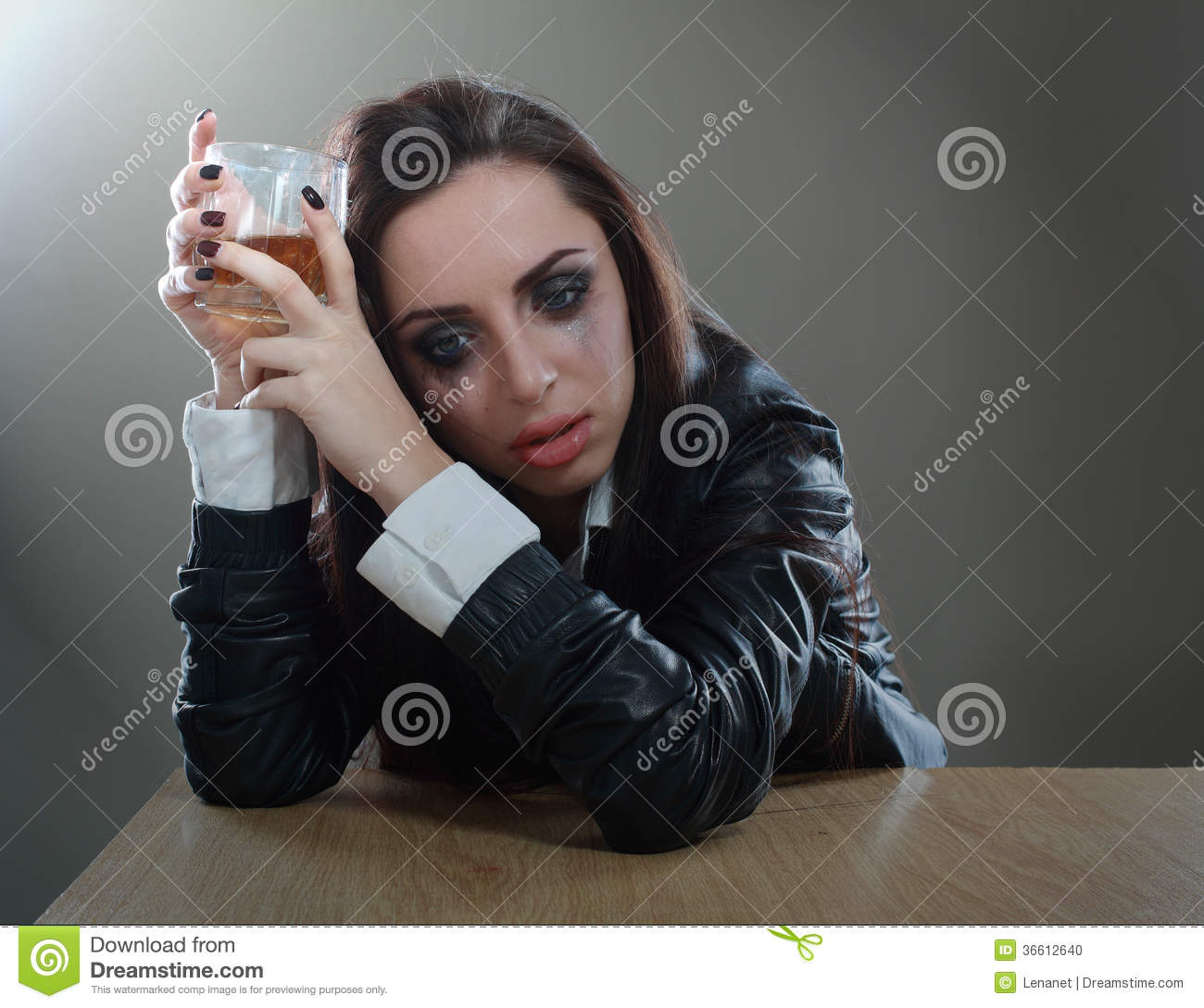 Young Crying Woman In Depression Drink Drinking Alcohol Dark Tone