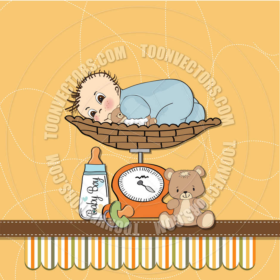 Baby Boy Weighed On The Scale By Claudia Balasoiu   Toon Vectors Eps    