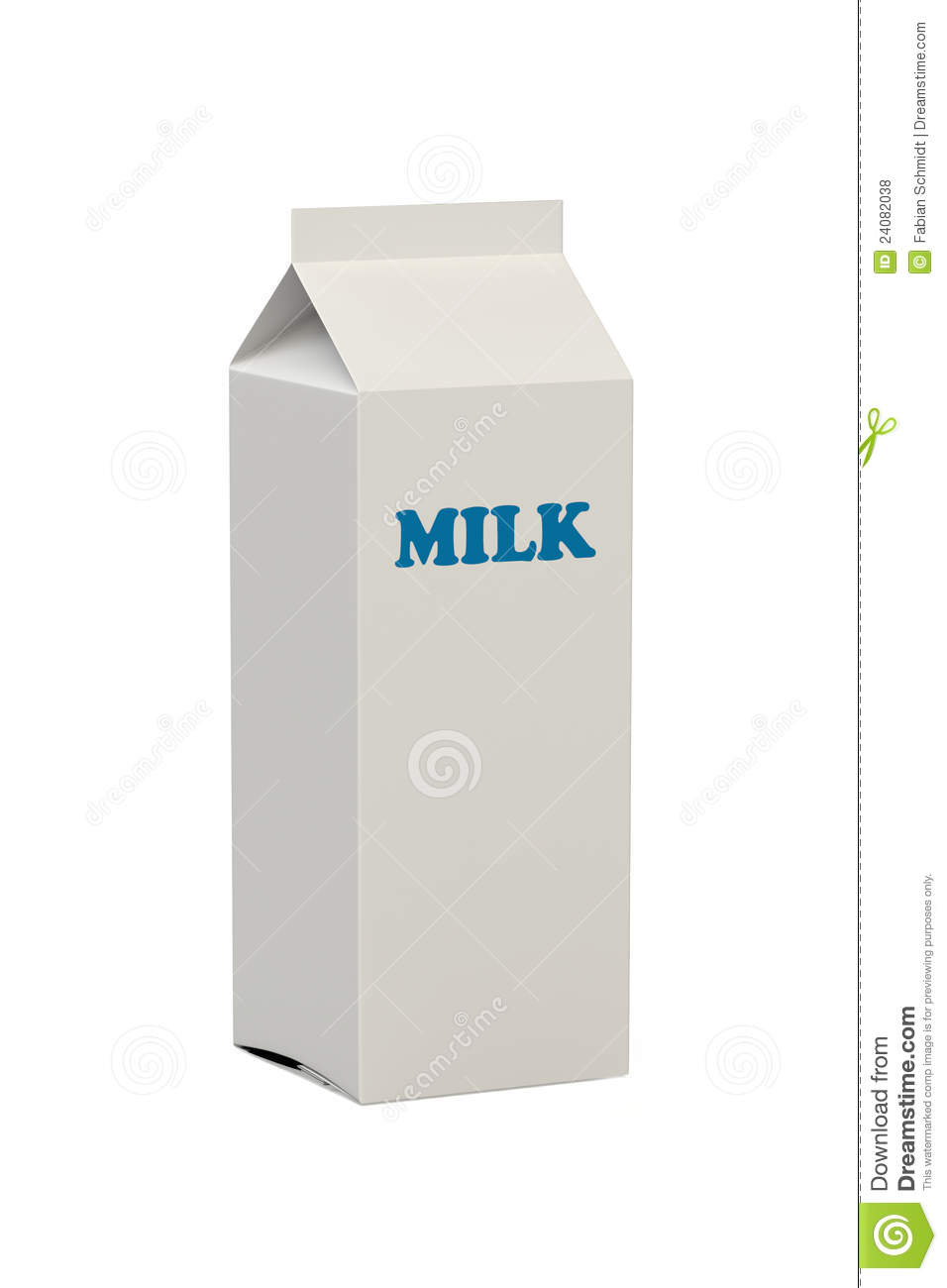 Blank White Milk Carton With The Word Milk In Blue Letters On A