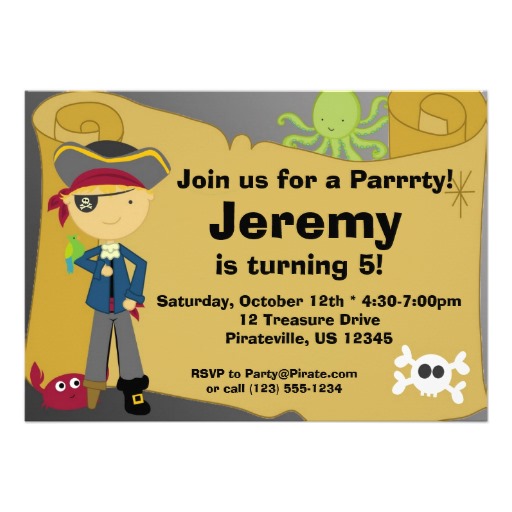 Boy Pirate Treasure Map Birthday Party Invitation 5 X 7 Invitation