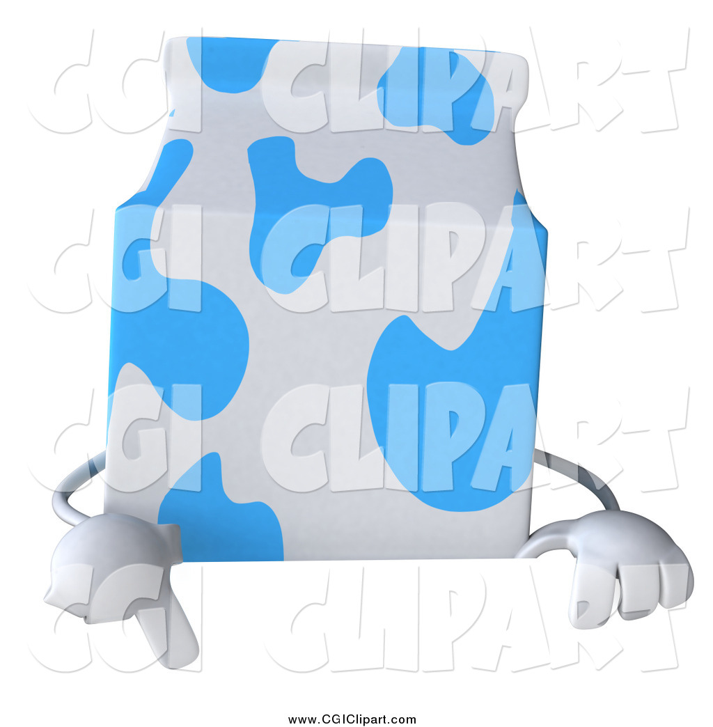 Clip Art Of A 3d Blue Spotted Milk Carton Pointing Down Over A Sign