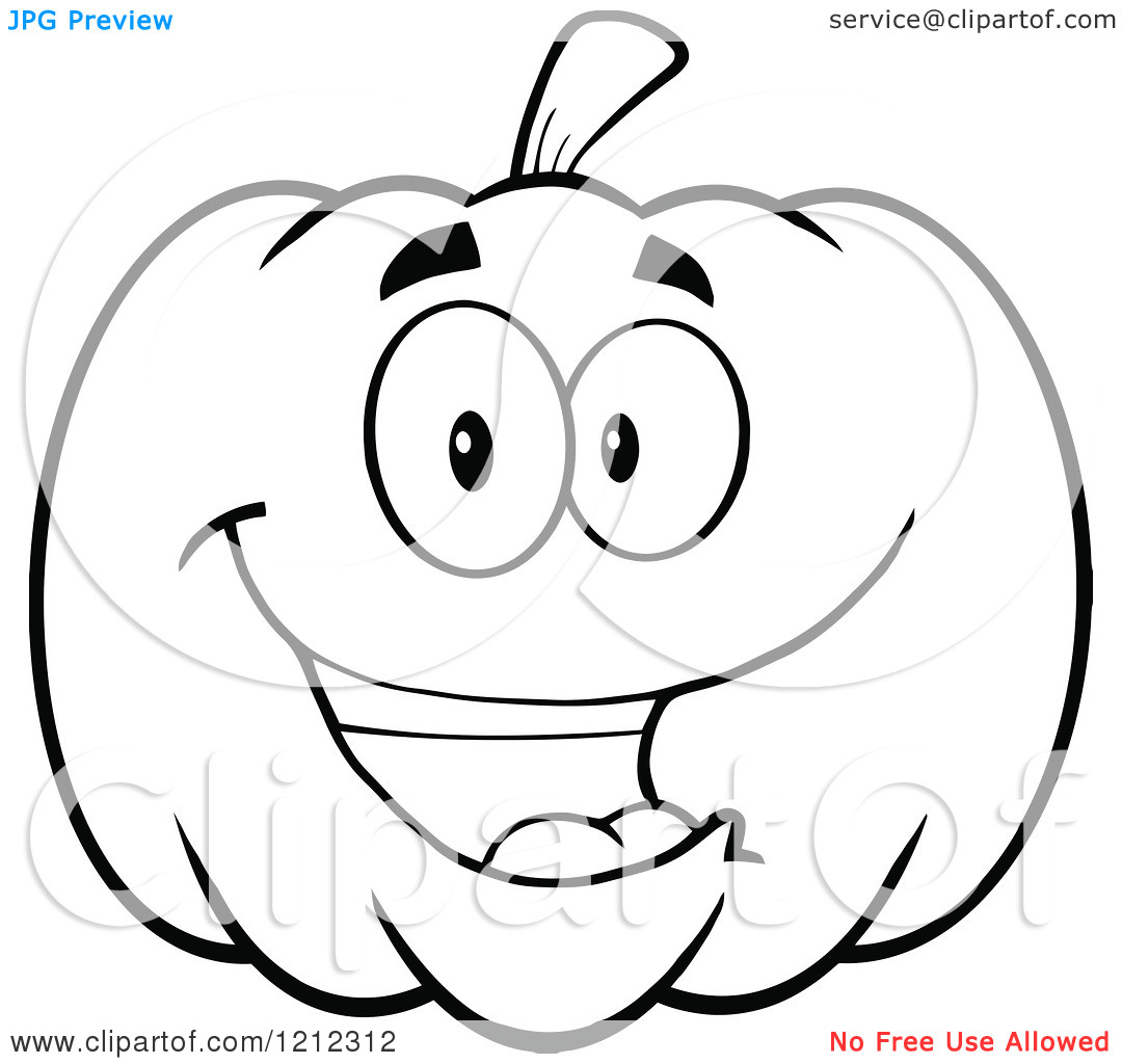     Outlined Happy Smiling Halloween Pumpkin   Royalty Free Vector Clipart