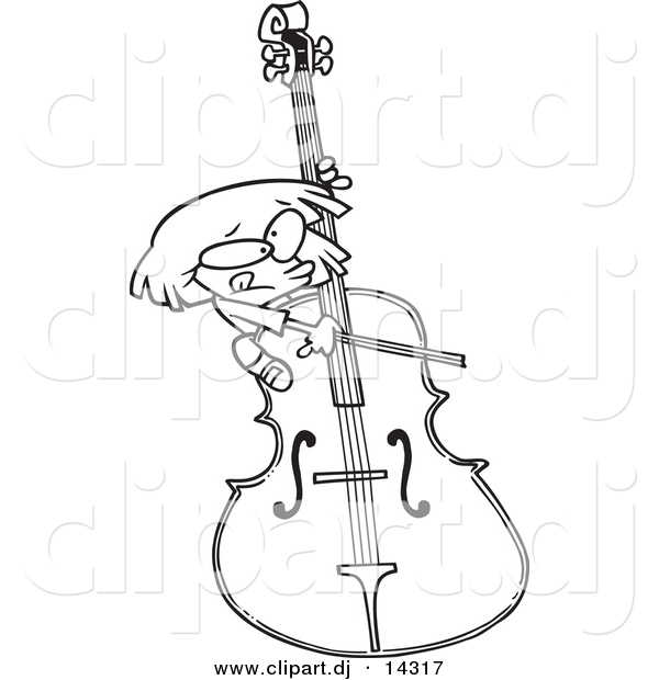 Vector Of Cartoon Girl Playing A Giant Bass   Coloring Page Outline By