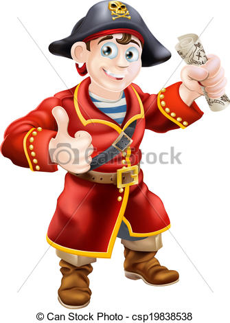 Vectors Of Friendly Pirate And Treasure Map   A Cartoon Pirate Giving