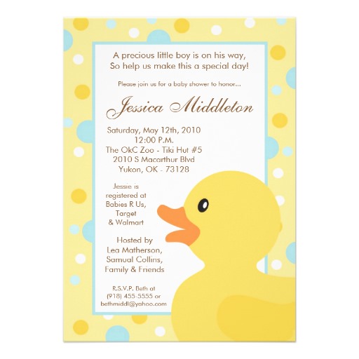 5x7 Polka Dot Rubber Ducky Baby Shower Invitation 5 X 7 Invitation