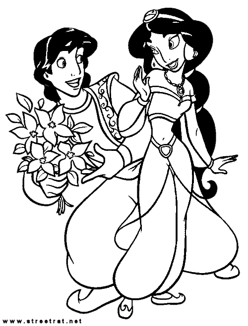 Aladdin Gives His Valentine Flowers For Valentine S Day Coloringpage