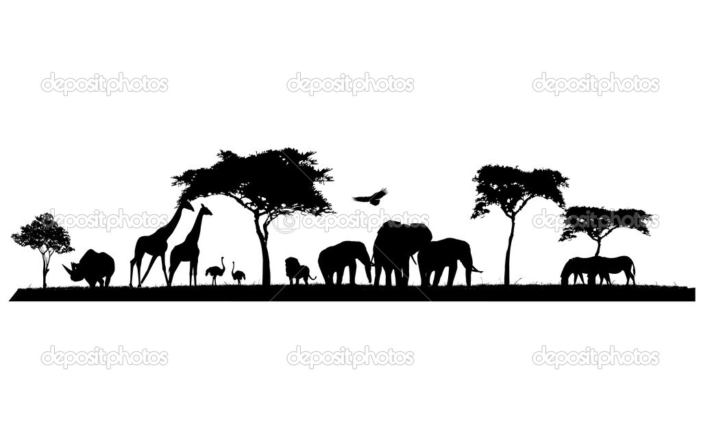 Beauty Silhouette Of Safari Animal Wildlife   Stock Illustration