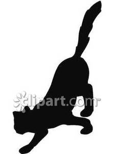 Black Silhouette Of A Cat Jumping Down   Royalty Free Clipart Picture