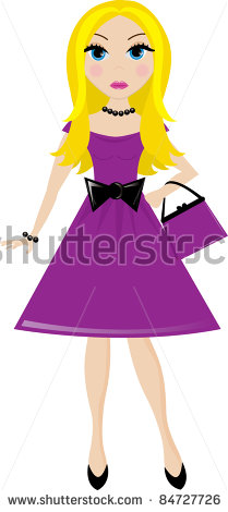 Clip Art Illustration Of A Young Blond Women Wearing A Party Dress
