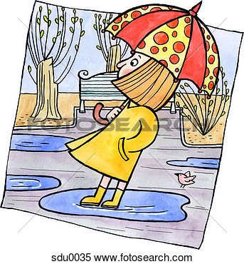 Girl Standing In A Puddle Holding An Umbrella Sdu0035   Search Clipart