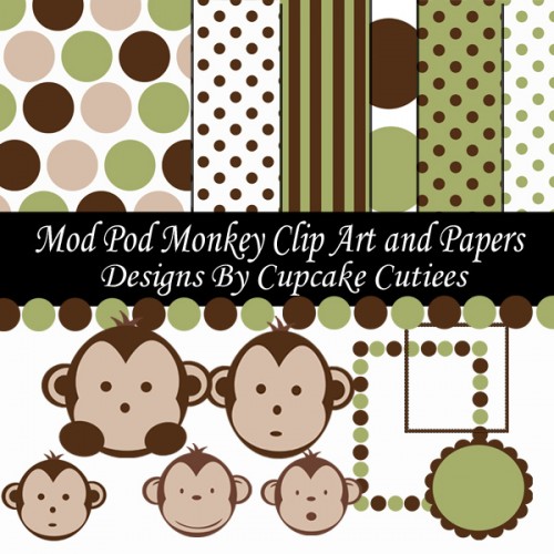 Green Brown Mod Monkey Digital Clipart And Commerical Use Paper Pack