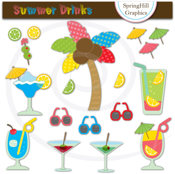 Instant Download Summer Drinks Digital Clip Art For Web Design Card    