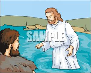 Jesus Standing In Water   Royalty Free Clipart Picture