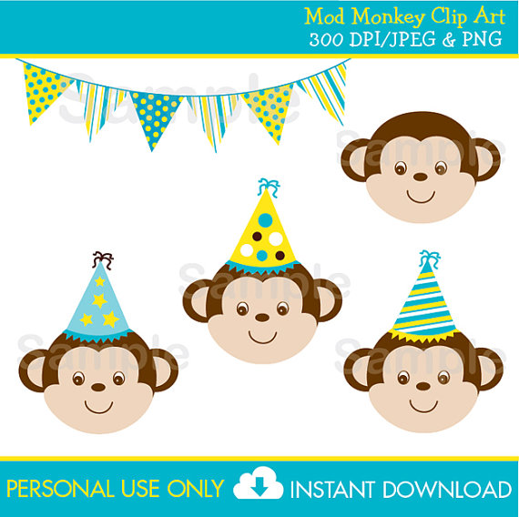 Mod Monkey Birthday Clipart Personal Use Instant Download By Little
