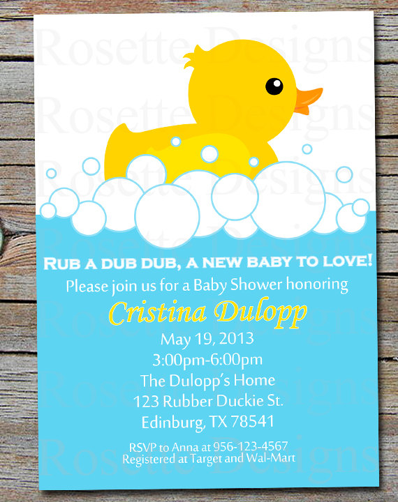 Rubber Duckie Baby Shower Invitation   Rubber Duck  Tub   Digital