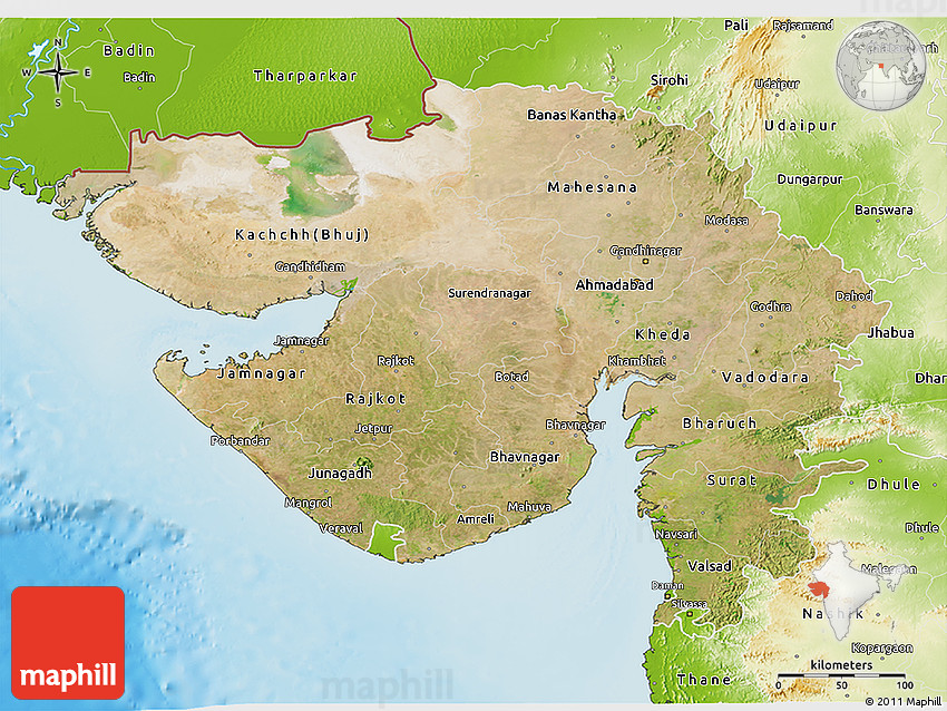Satellite 3d Map Of Gujarat Physical Outside Jpg
