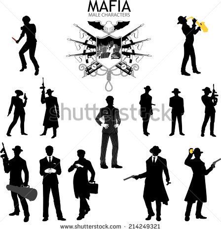 Set Of Male Silhouettes Retro 1930s Style Mafia Theme Gangster